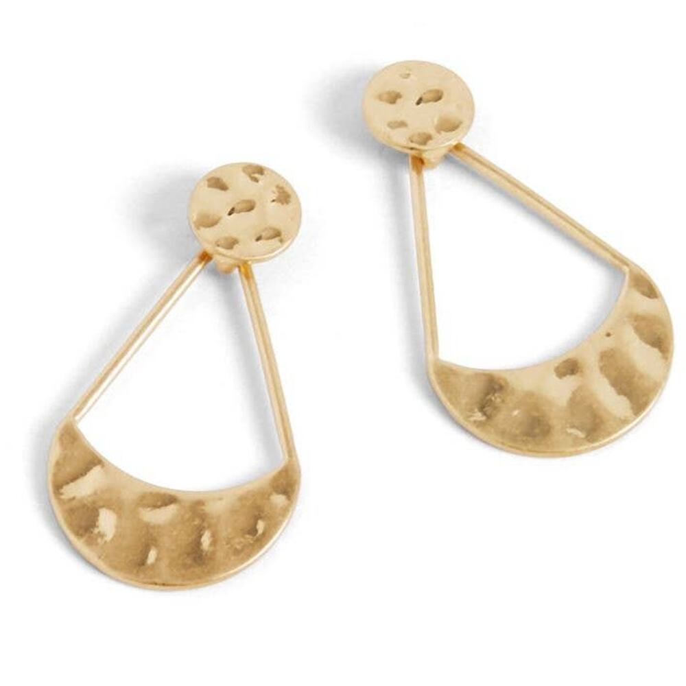 Hammered Half Moon Earrings - Gold